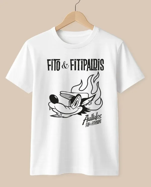 camiseta blanca fito y fitipaldis aullidos - lobo merchandising oficial
